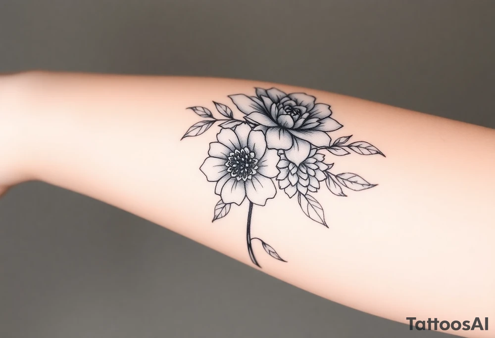 Rose and Chrysanthemum bouquet tattoo tattoo idea
