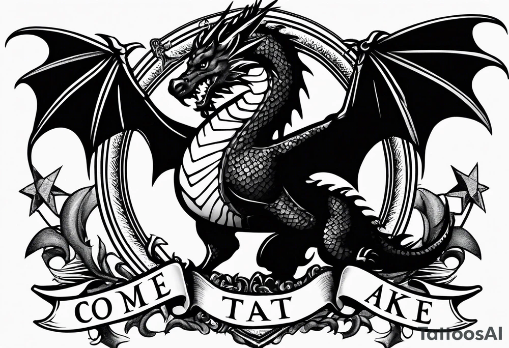 Welsh dragon holding a texas star as a shield with wording come take it tattoo idea