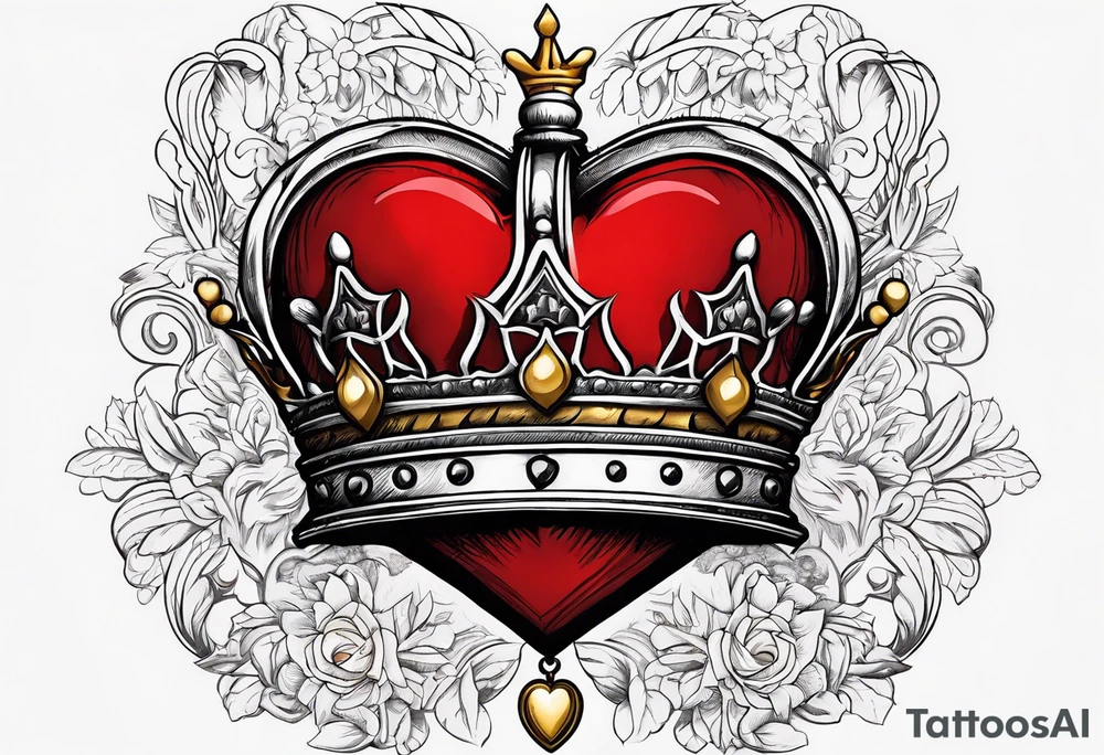 Red heart with a golden crown above it tattoo idea