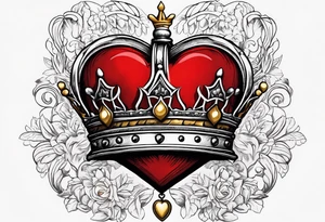 Red heart with a golden crown above it tattoo idea