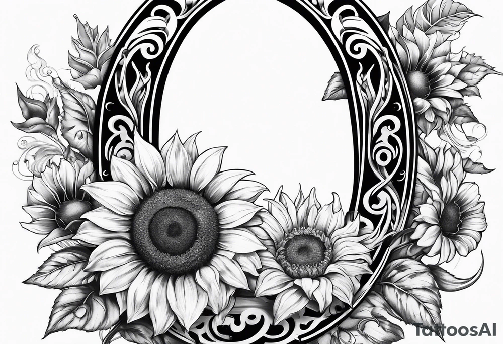 Realistic Horseshoe around a sunflower tattoo idea