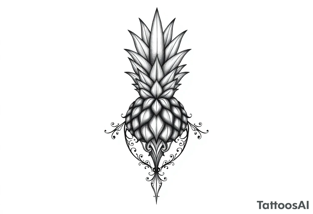 Bushy crown pineapple vagina, design to go over vagina , erotic vagina area design, anus to be at the bottom tattoo idea