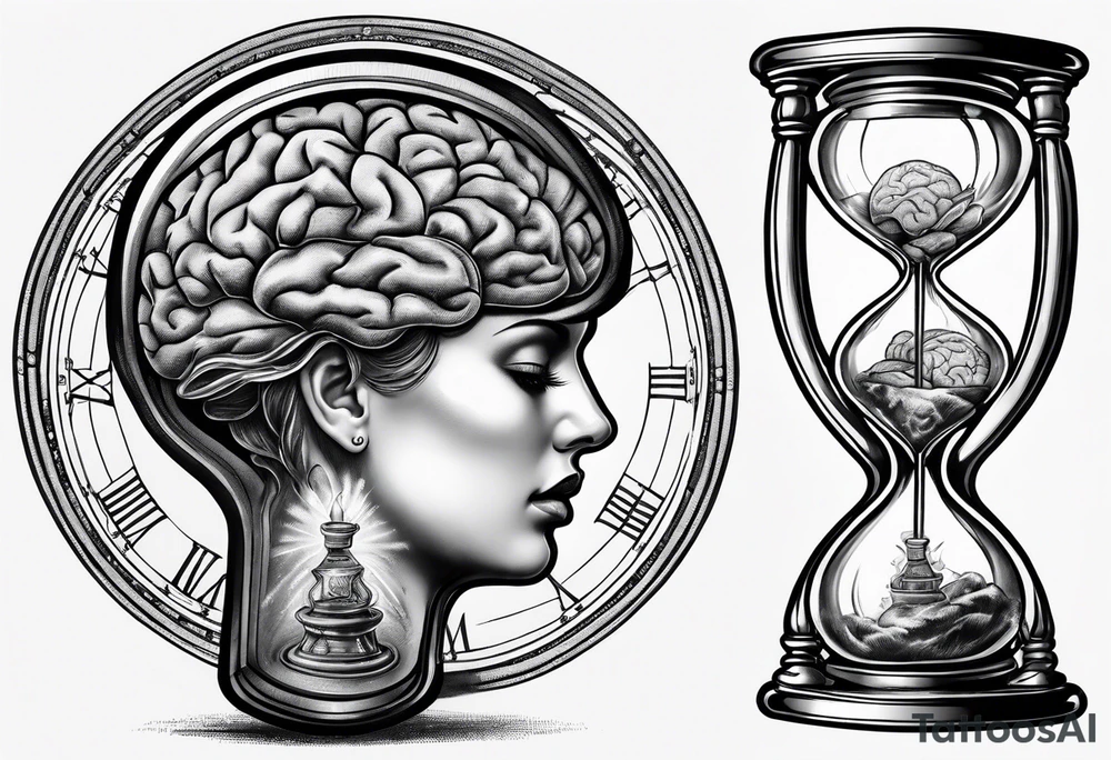 Human anatomical brain inside hourglass tattoo idea