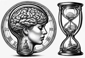 Human anatomical brain inside hourglass tattoo idea