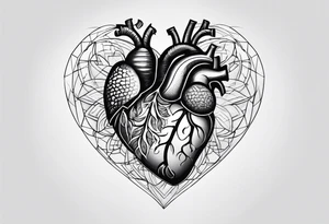 a heart shape with the following inside: brain, travel or plane, family, and other symbols tattoo idea