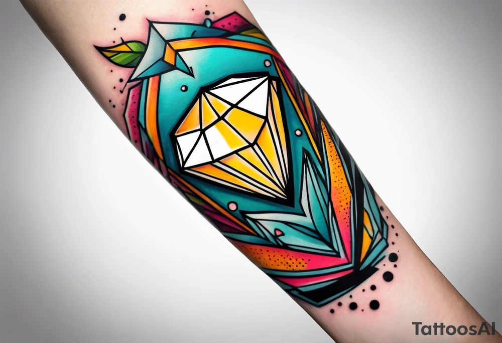 Sleeve on the forearm with a diamond in the middle tattoo idea