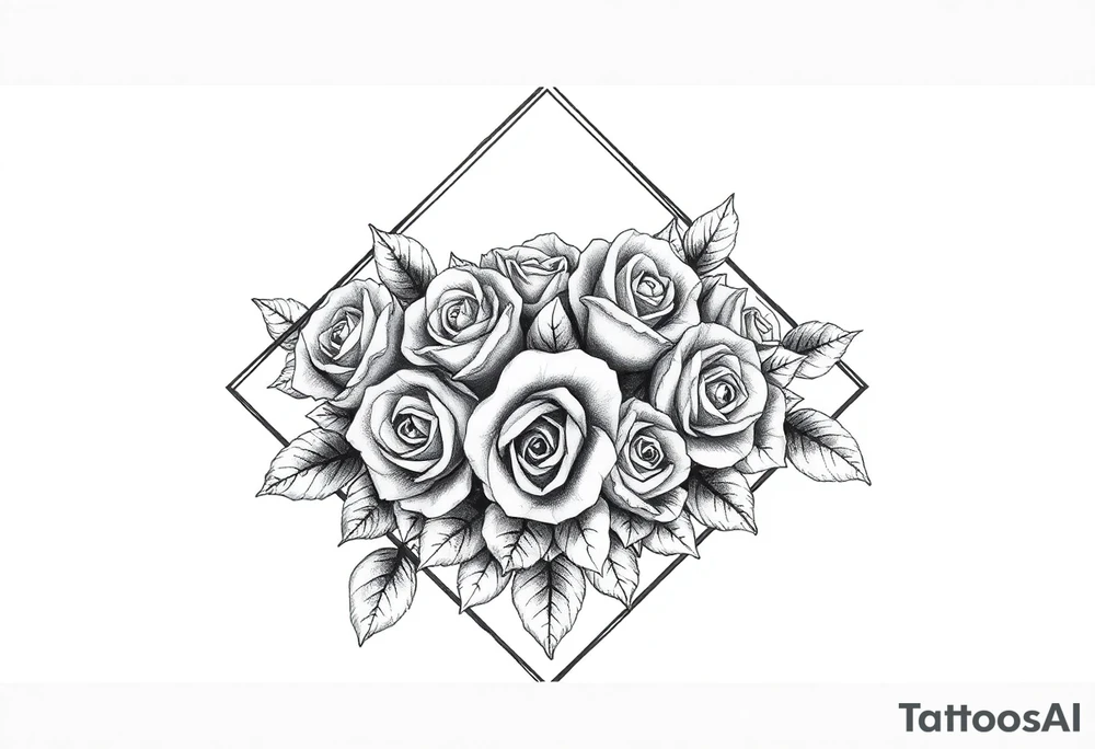 Small Roses filling up the inside of an elongated diamond shape tattoo idea