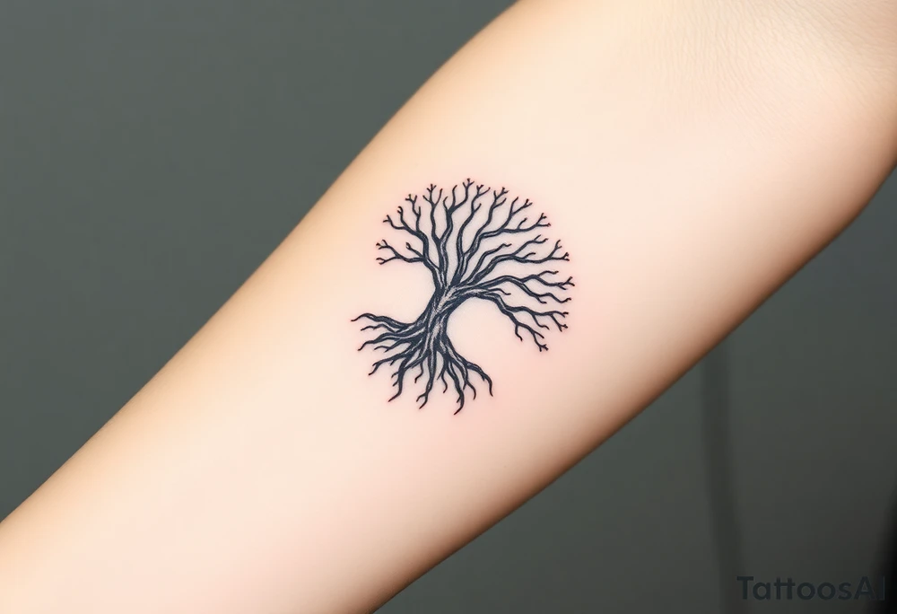 mystical tree of life with cosmic roots and celestial branches tattoo idea