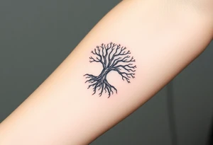 mystical tree of life with cosmic roots and celestial branches tattoo idea