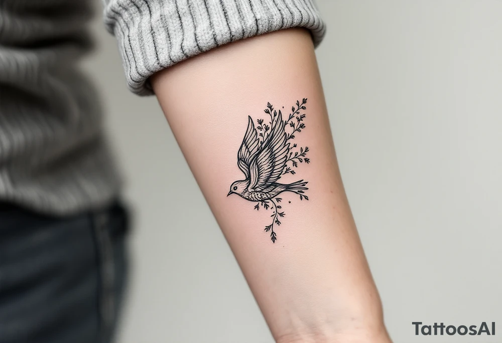 Bird with wildflowers coming out of tail tattoo idea