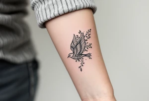 Bird with wildflowers coming out of tail tattoo idea