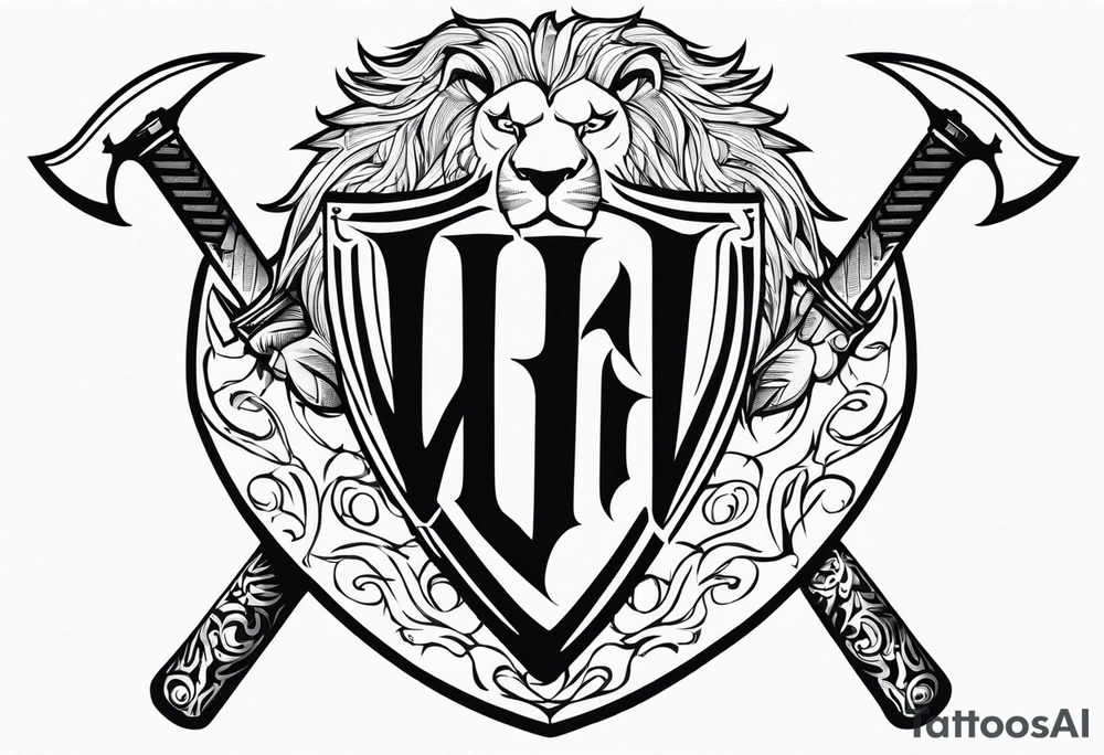 Valhalla sword shield lion 
 axe tattoo idea