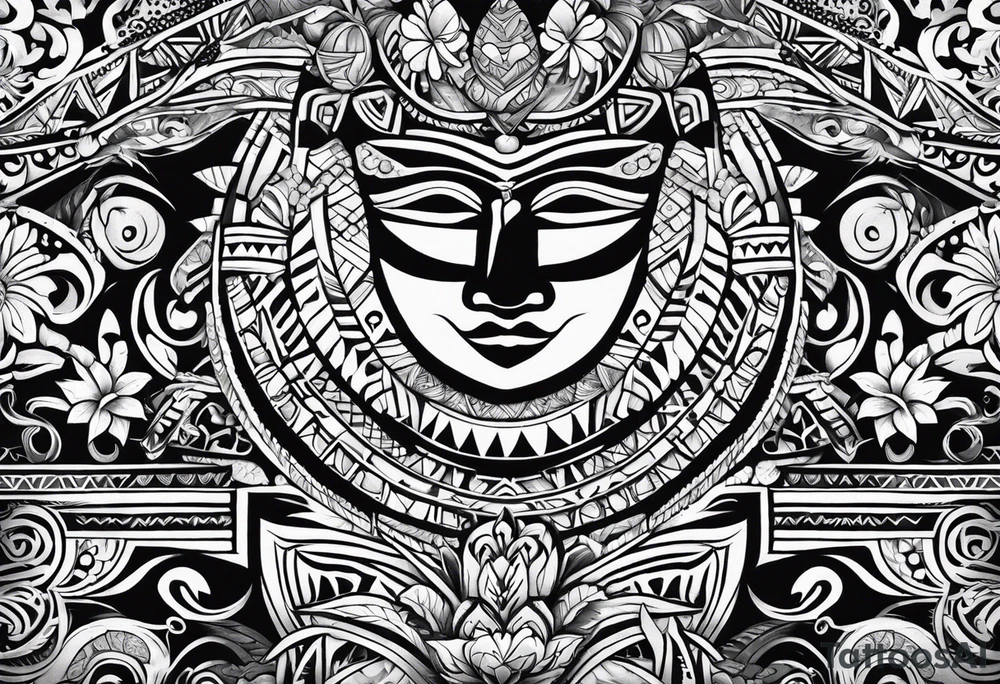 fijian tribal patterns and flowers tattoo idea