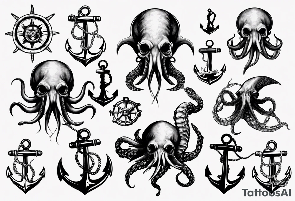 kraken with anchor tattoo idea