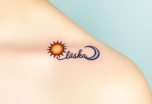 A moon-and-sun-themed infinity symbol, where one side features a golden sun and the other a silvery crescent moon, with the word "láska" written in between tattoo idea