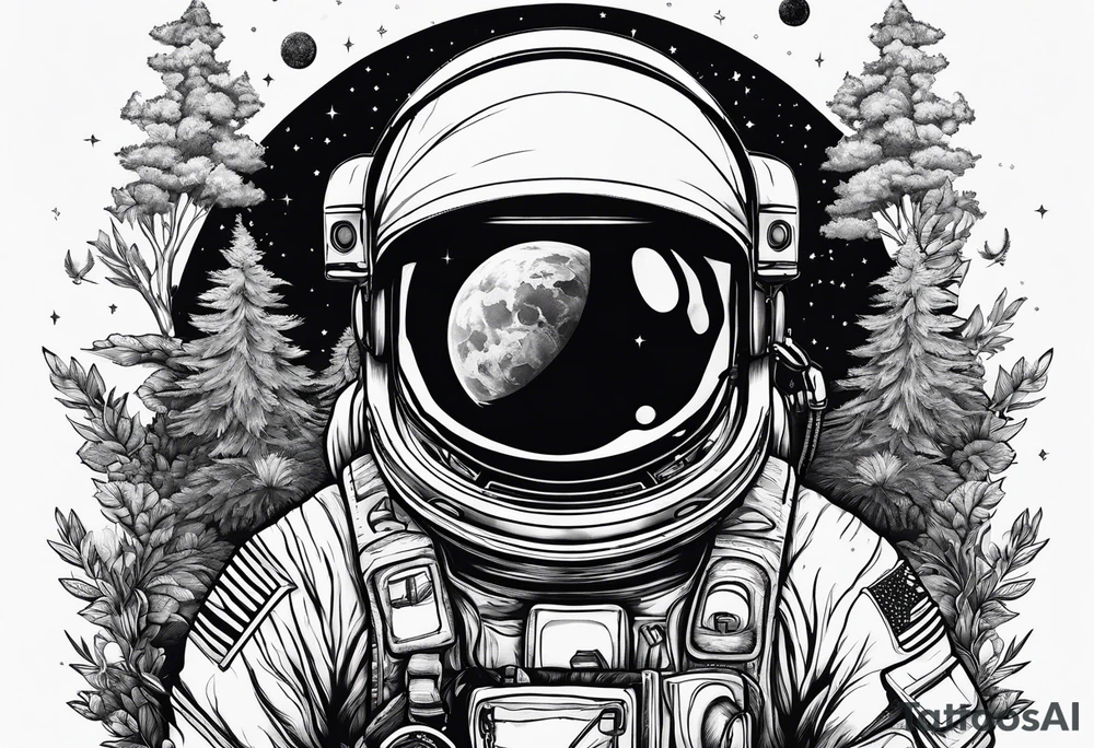 Astronaut floating through nature tattoo idea