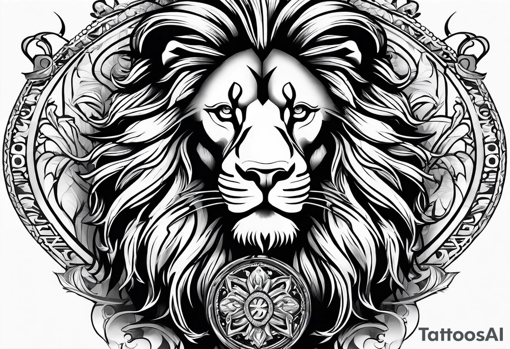 Cross and lion tattoo idea