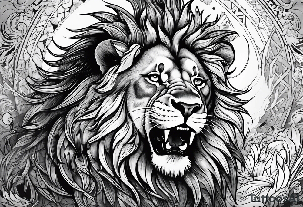 one king lion roaring tattoo idea