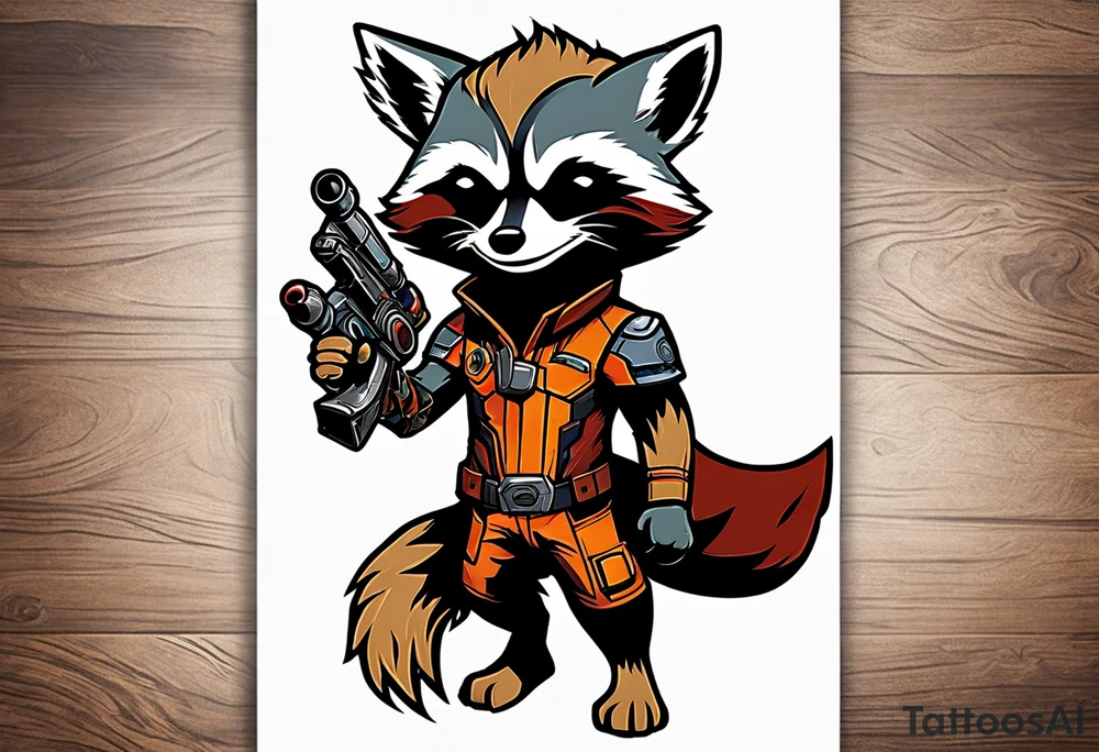 Disney guardians of the galaxy rocket playing with little groot (wooden creature) tattoo idea