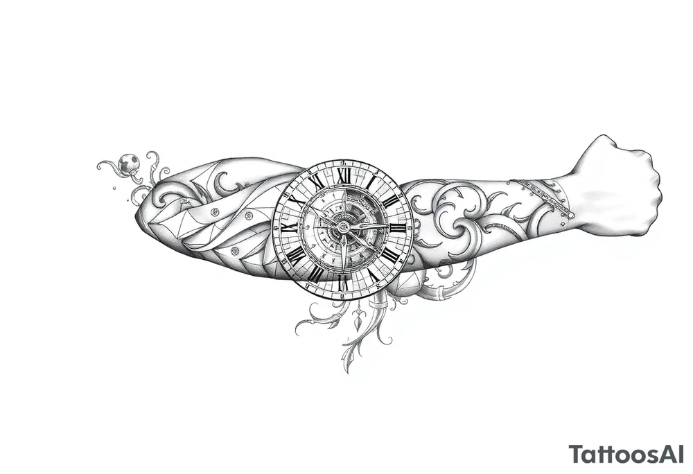 vintage roman numerals within ornate clockwork mechanism sleeve tattoo idea