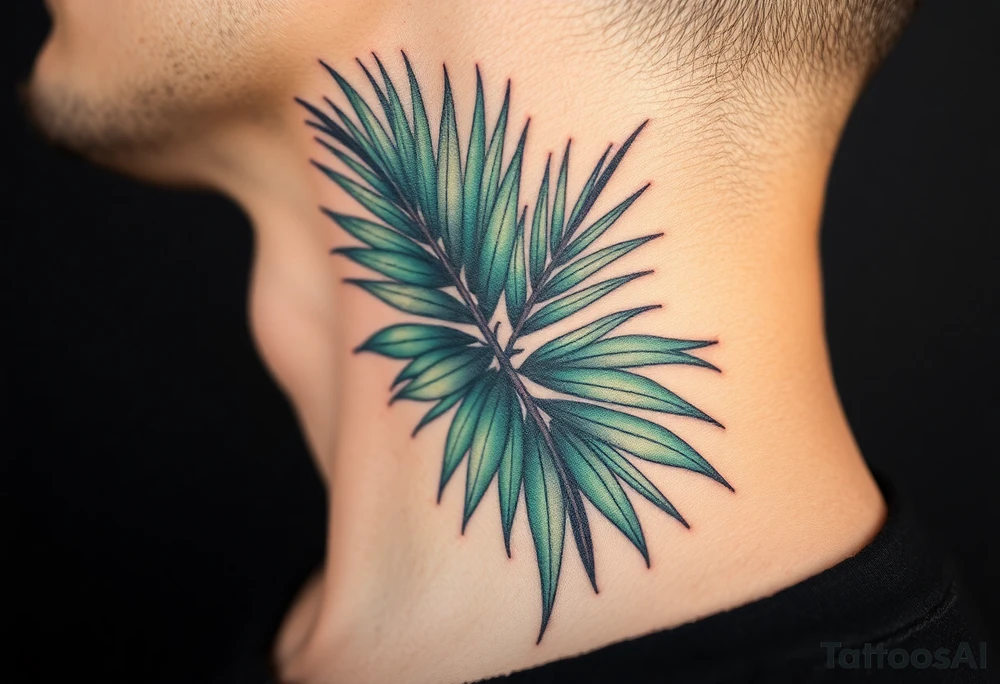 large palm leaves twisted side neck tattoo tattoo idea
