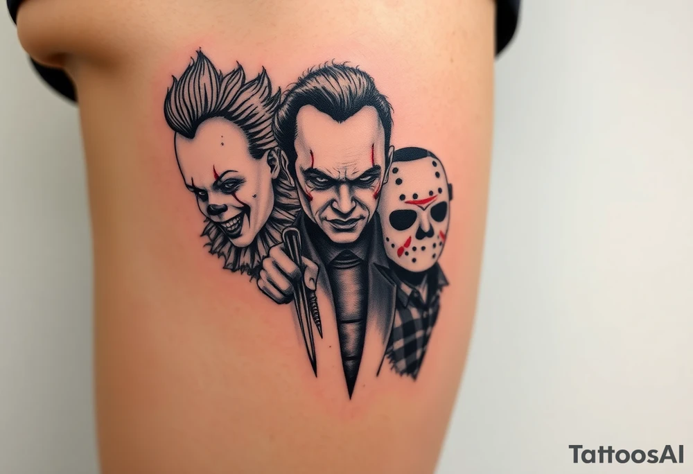 Pennywise, Freddy Krueger, Michael Meyers, and jason voorhees tattoo idea