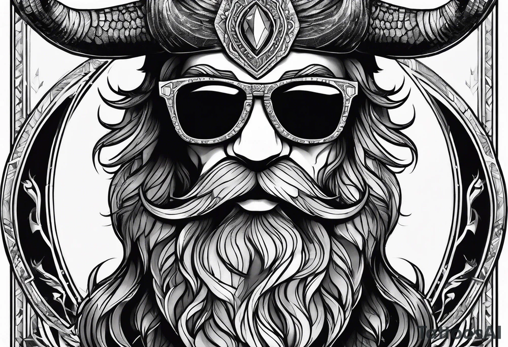 capricorn with beard and sunglasses tattoo idea