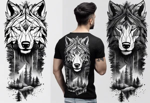 quero uma tatuagem de um lobo feroz e um leão feroz na selva em lados opostos caminhando em direção a uma arvore de prosperidade metaforica tattoo idea