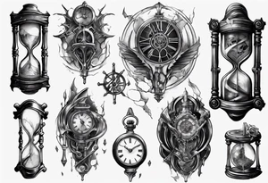 dark fantasy long tattoo
broken hourglass and old watch tattoo idea