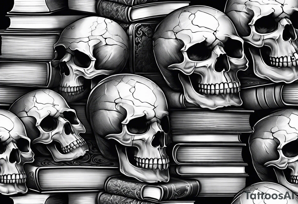 book stacks with skulls tattoo idea