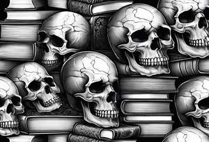 book stacks with skulls tattoo idea