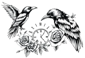 raven,roses,clock. tattoo idea
