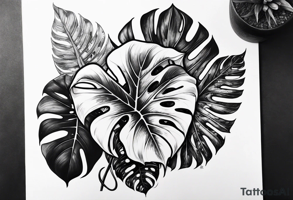 Monstera avec serpent caché dedans tattoo idea