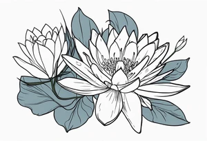 Larkspur and water lily bouquet with stems tattoo idea
