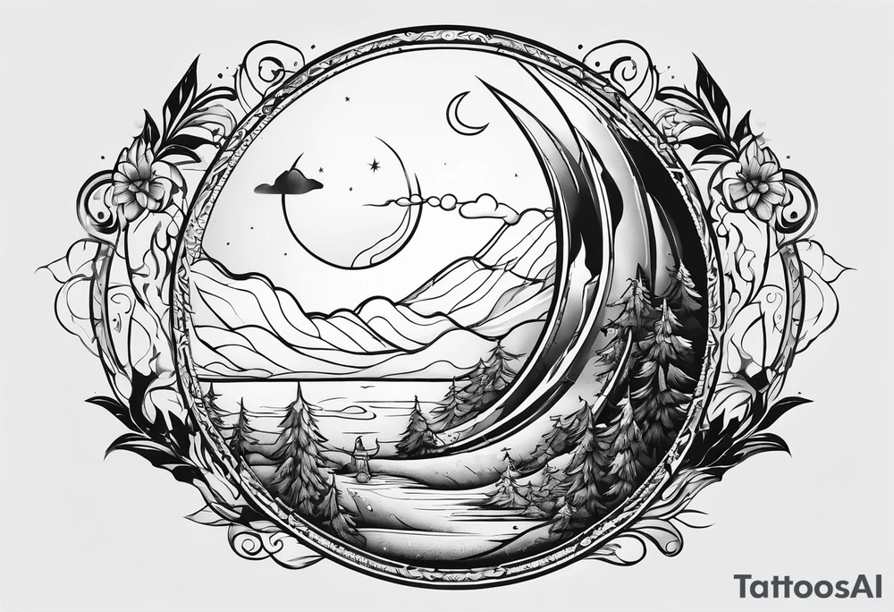 moon and line tattoo idea