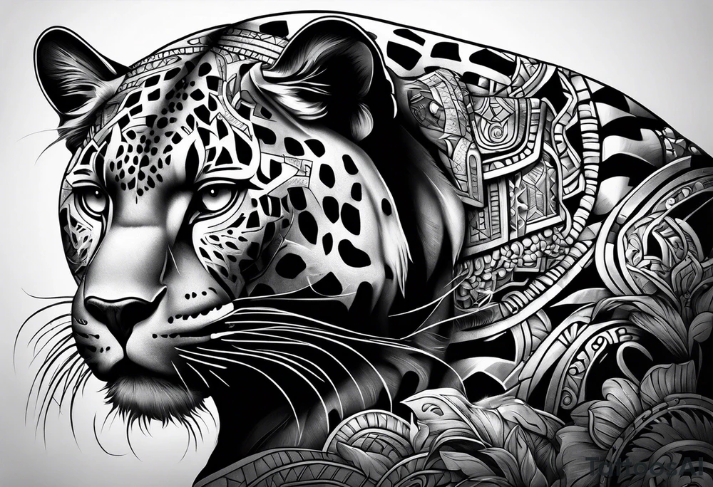 aztec black jaguar sitting tattoo idea