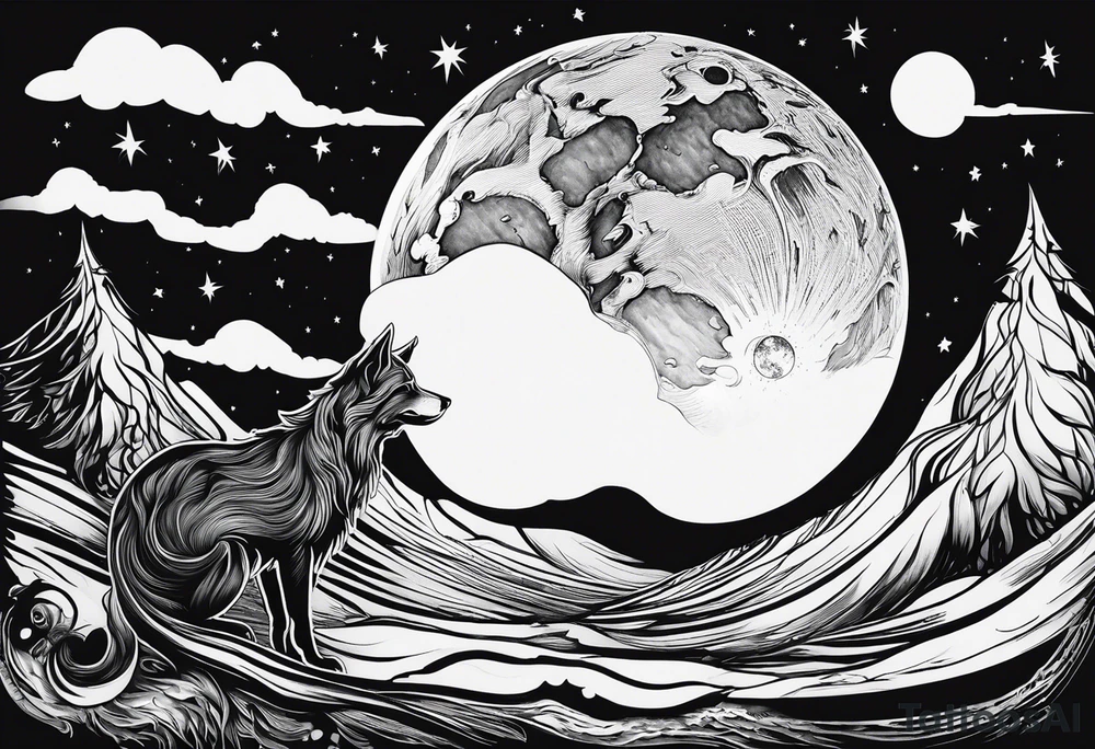 dark fantasy moon by cliff held by a witch tattoo idea