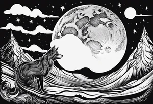 dark fantasy moon by cliff held by a witch tattoo idea