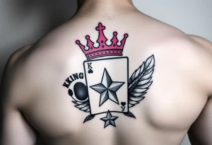 pink princess crown on top of puppy paw prints, king of hearts card, army camouflage star, feathers tattoo idea