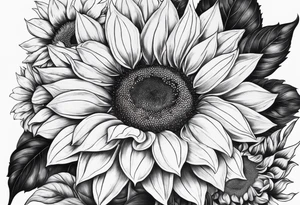 My moms name in cursive Araceli with sunflowers around it with shading all around tattoo idea