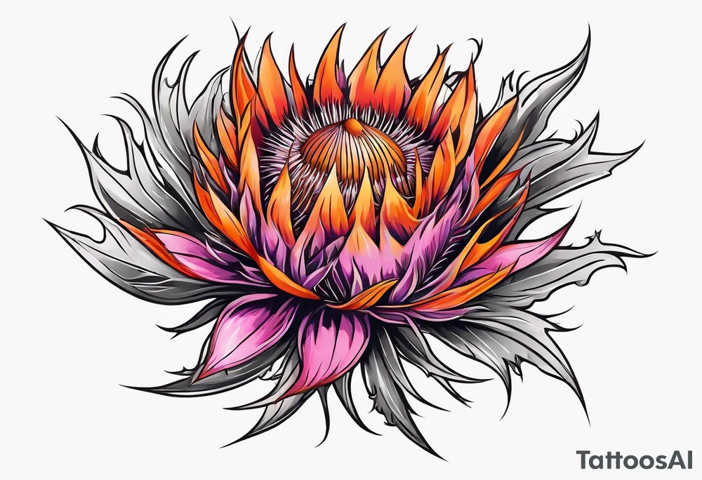 Pink and orange thistle tattoo idea