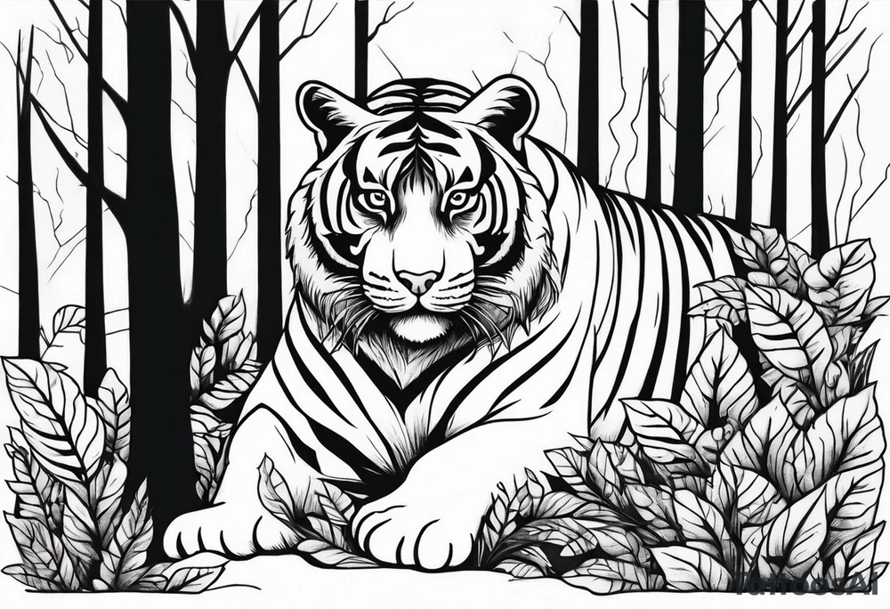 Tiger Lurking in the Forest tattoo idea