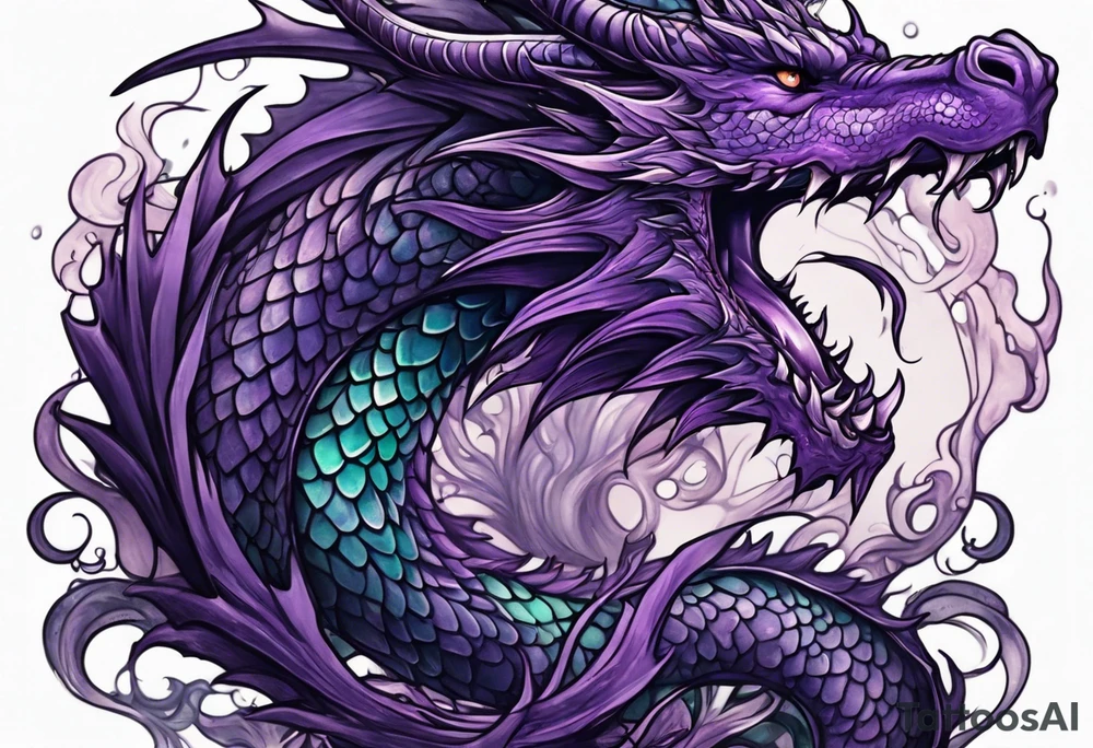 Purple dragon arm sleeve with an eldritch design tattoo idea