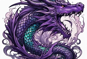 Purple dragon arm sleeve with an eldritch design tattoo idea