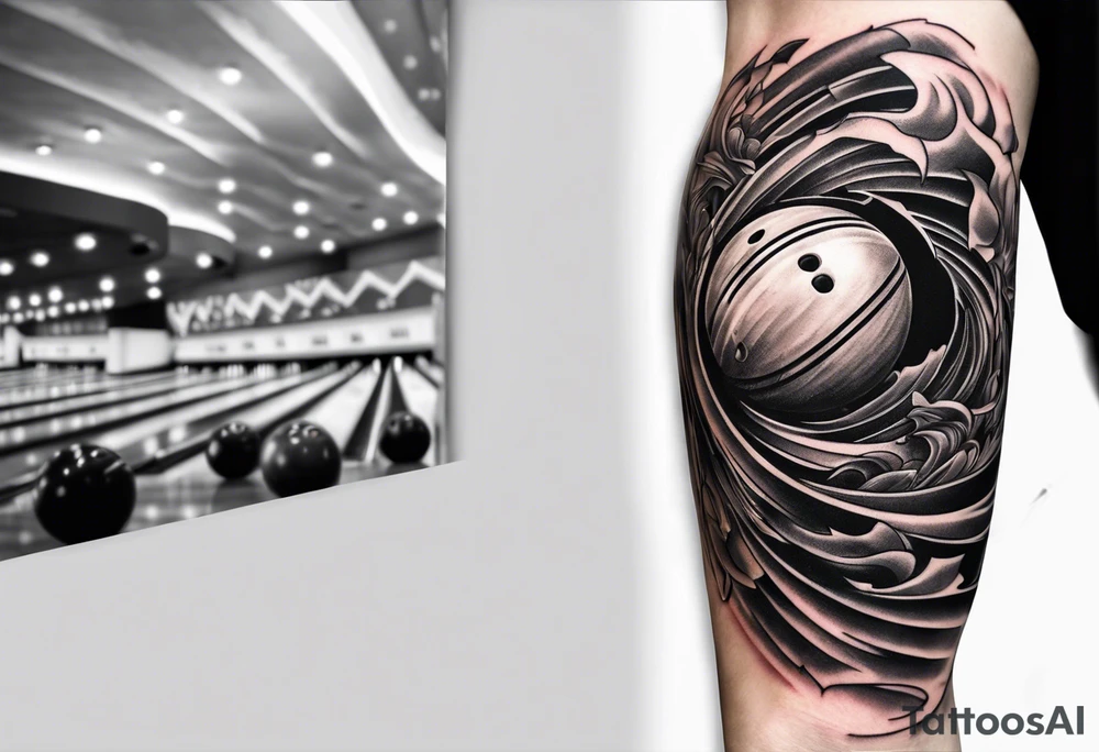 Bowling on bicep showing torn muscles tattoo idea