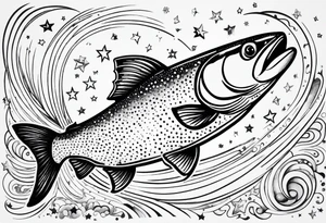 A rainbow trout jumping out of the stars tattoo idea