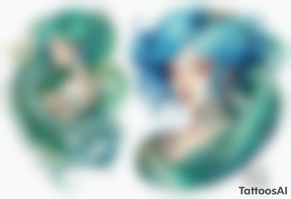 a blue-green serpent wrapped around a beautiful woman with blue hair tattoo idea