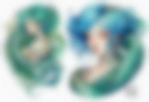 a blue-green serpent wrapped around a beautiful woman with blue hair tattoo idea