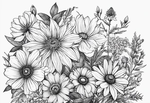 fine line wildflowers - white background, clean background, no skin tattoo idea