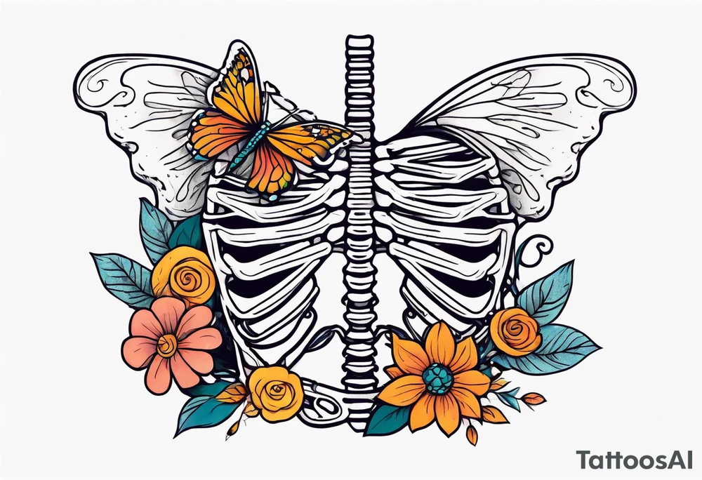 rib cage skeleton 
with flowers and butterflies
simple design minimal sketch tattoo idea